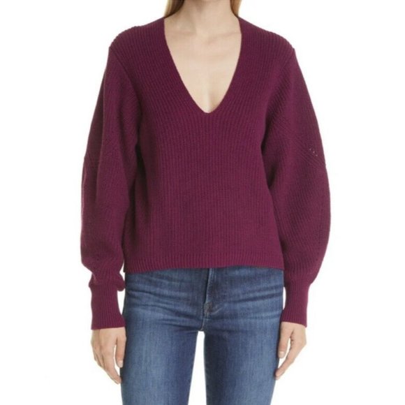 La Ligne Sweaters - La Ligne V Neck Cotton Sweater: Size XS: Plum New